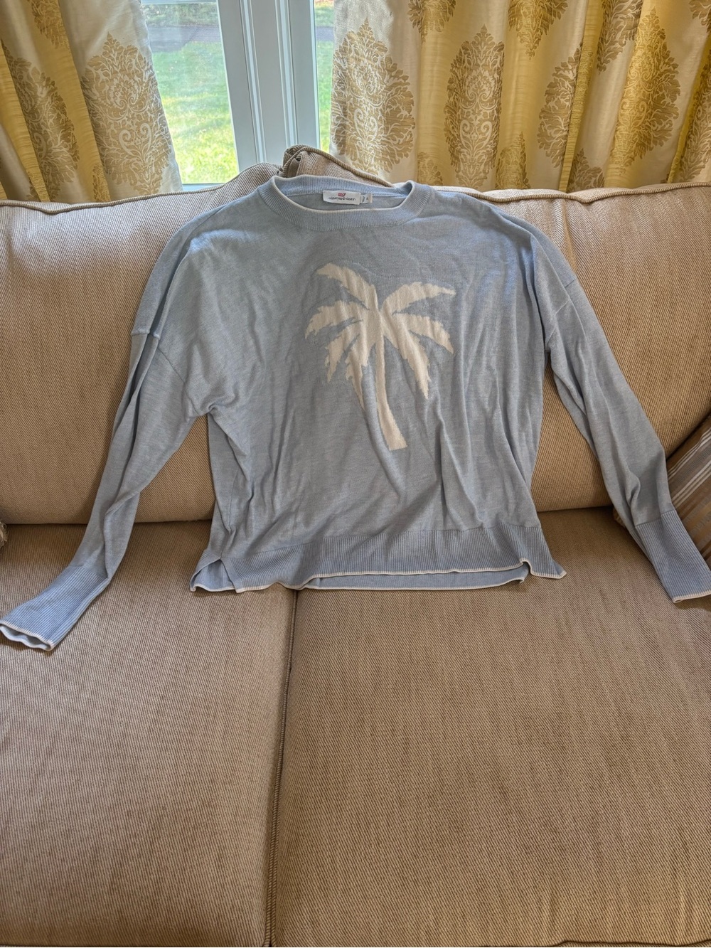 Vineyard Vines Light Blue Palm-Graphic Pullover Sweater